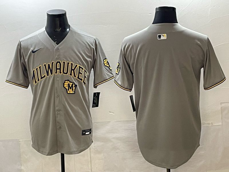 Men 2025 Milwaukee Brewers Blank Grey Game Nike MLB Jersey style 03->milwaukee brewers->MLB Jersey